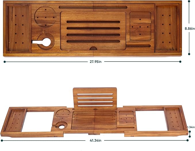 Premium Foldable Teak Bathtub Tray, Expandable Bath Tray for Tub, Luxury Bathtub & Bathroom Accessories