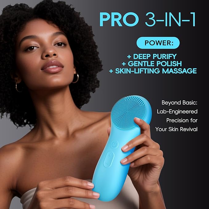 Face Scrubber Facial Cleansing Brush, Rechargeable, Waterproof Silicone Electric Face Scrub Brush for Cleansing, Exfoliating, Massaging, Electric Facial Exfoliator for Women & Men