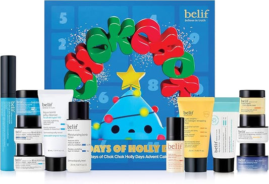 belif Chok Chok Holly Day Skincare Gift Set Advent Calendar 2025 – 12 Days of Glass Skin K-Beauty Skincare, Aqua Bomb Daily Moisturizer, Cooling Eye Gel, Holiday Gift set, Gift for her, Korean Skincare, Christmas Stocking Stuffers