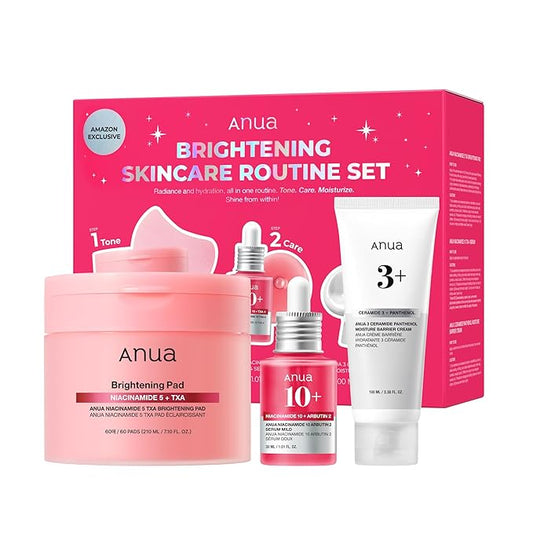 ANUA BRIGHTENING Niacinamide Skincare Routine Set (Amazon Exclusive Set), Niacinamide Serum & Toner Pad & Face Moisturizer, Skin clarity, Moisture barrier for Daily care, Korean Skincare Set