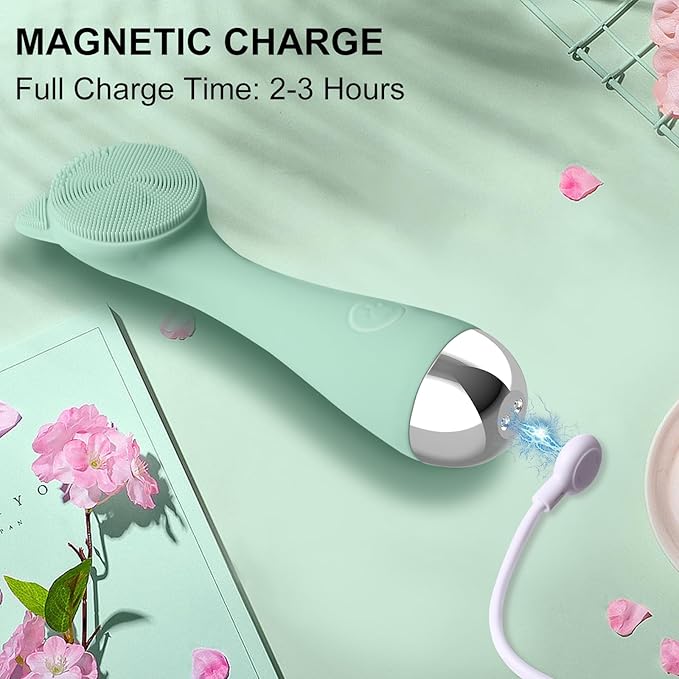 Facial Cleansing Brush, Silicone Face Scrubber Exfoliator for Men & Women, Electric Face Brush Waterproof, with 3 Speeds Adjustable for Deep Cleaning, Removing Blackhead, Facical Massaging