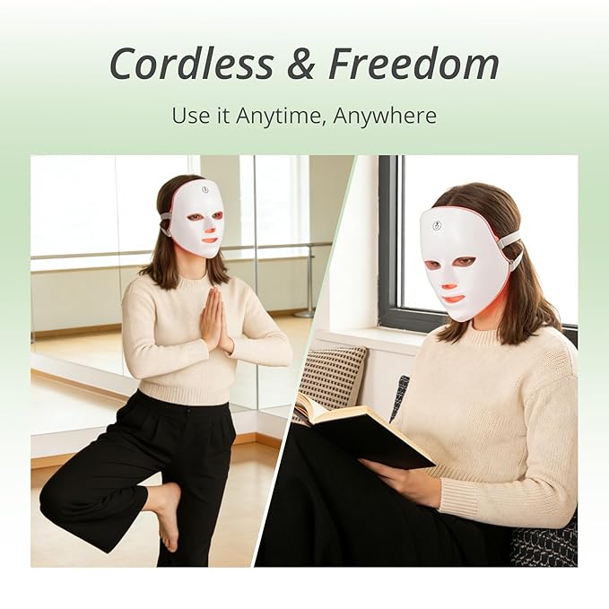 Red Light Mask for Face, 7-1 Colors Cordless Red Light Face Mask, USB-C Rechargeable, Lightweight, Portable, Facial Mask Device for At Home & Travel