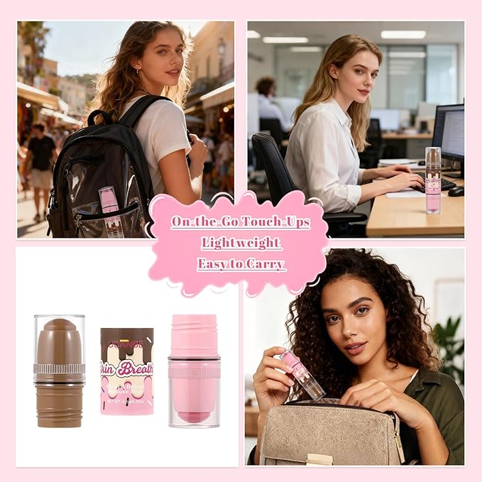 UCANBE Skin Breath Blush & Bronzer Multiuse Stick, 2-in-1 Creamy Face Cheeks Contour Makeup Stick for Natural Radiant Finish Look, Vegan & Cruelty-Free, Travel-Friendly (02 Pink Rose)
