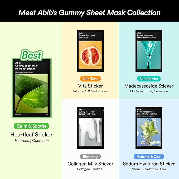 Abib Gummy Sheet Mask Vita Sticker 10 Sheets (Skin Tone) I Korean Face Mask for Sensitive Skin, Soothing & Redness Relief, Daily Skincare Treatment, K-Beauty Sheet Mask