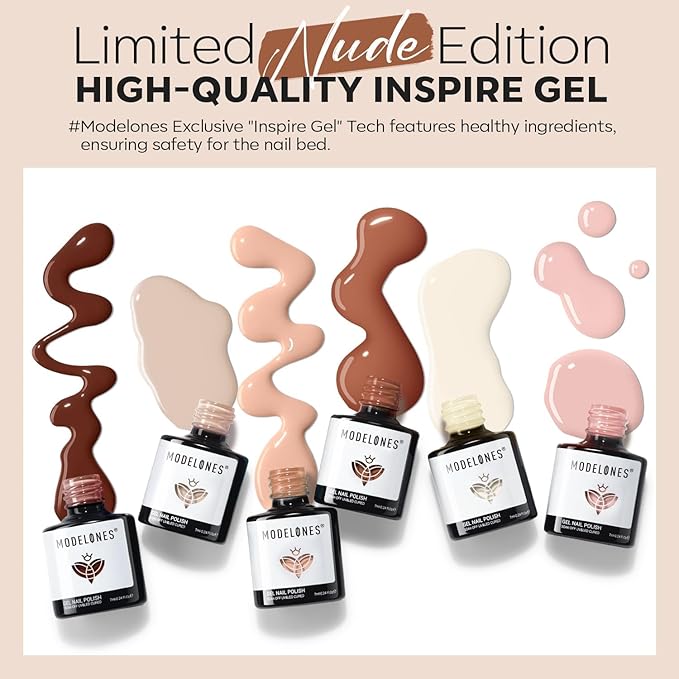 modelones Nude Gel Nail Polish Set -6 Colors Neutral Milky White Pink Brown Gel Polish Kit Skin Tones Soak Off Nail Kit Manicure DIY at Home Nail Art Salon Gift