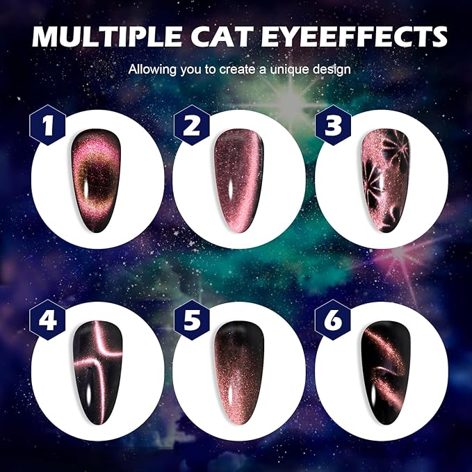 Cat Eye Gel Nail Polish, 12 Colors Sparkly Glitter 9D Chameleon Magnetic Nail Polish Set with Magnet Base Top Coat Soak Off LED UV Nail Art DIY Manicure Home Salon Gift for Women