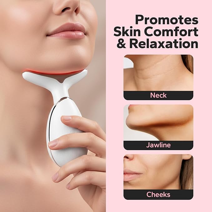 Face and Neck Massager Tool with Red Light Therapy, LED Light Therapy Device for Face and Neck, Facial & Neck Care Tool for Skin Revitalization, Relaxation, Even Tone, Smoother-Looking Skin