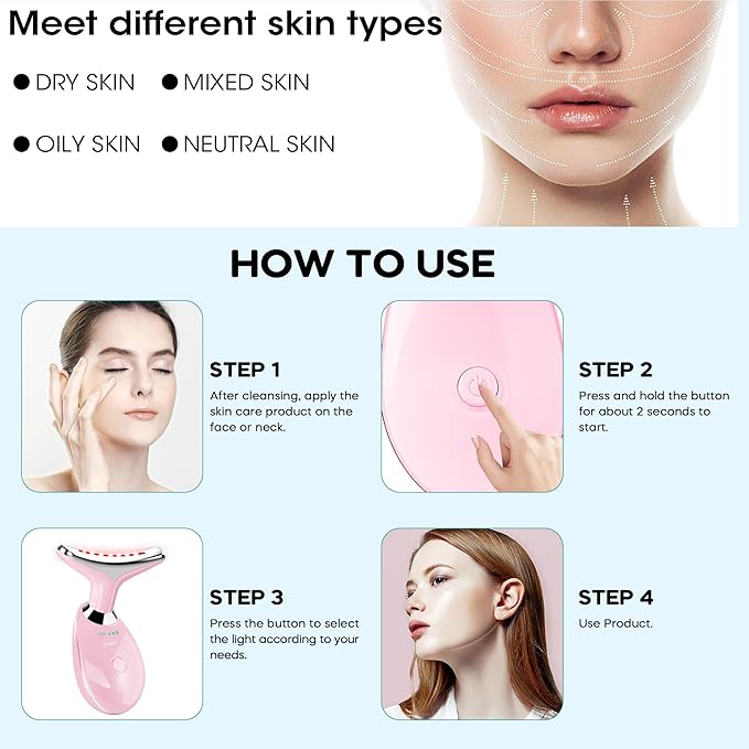 Facial Massager, Portable Face Neck Massager Wand for Skin Care(Light Pink)