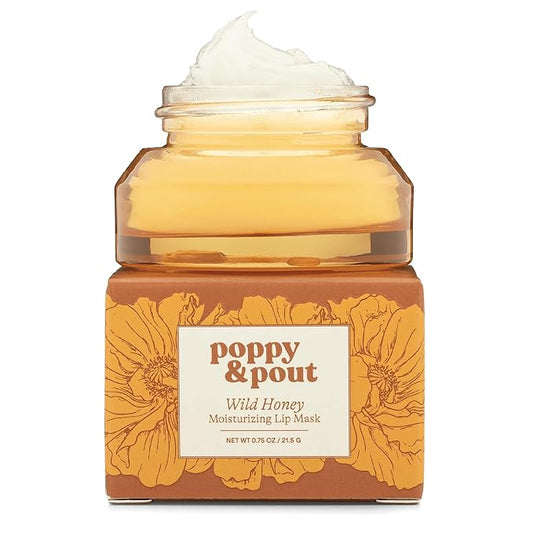 Poppy & Pout Wild Honey Overnight Lip Mask – Moisturizing Lip Balm Treatment with Shea Butter & Beeswax – Cruelty Free, Recyclable Glass Jar (0.65 oz)
