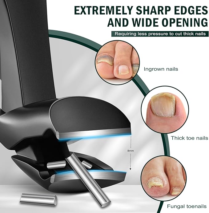 FVION 1Pcs Angled Head Nail Clippers for Seniors, Ergonomic Toenail Clipper for Thick Nails Trimming, Stainless Steel Nail Cutter Trimmer with Catcher for Men and Women (Black)