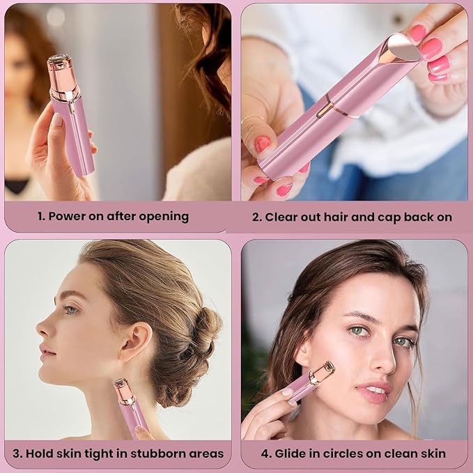 Facial Hair Remover for Women – Electric Face Razor with Light, Hair Removal for Upper Lip, Chin & Cheeks – Color Rose Red