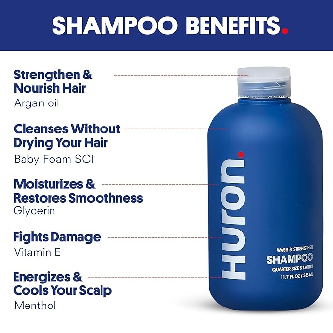 Huron Shower Kit - Shampoo, Conditioner, & Body Wash For Men - Sandalwood + Black Pepper Scent - Hydrating & Nourishing Men's Shampoo & Conditioner