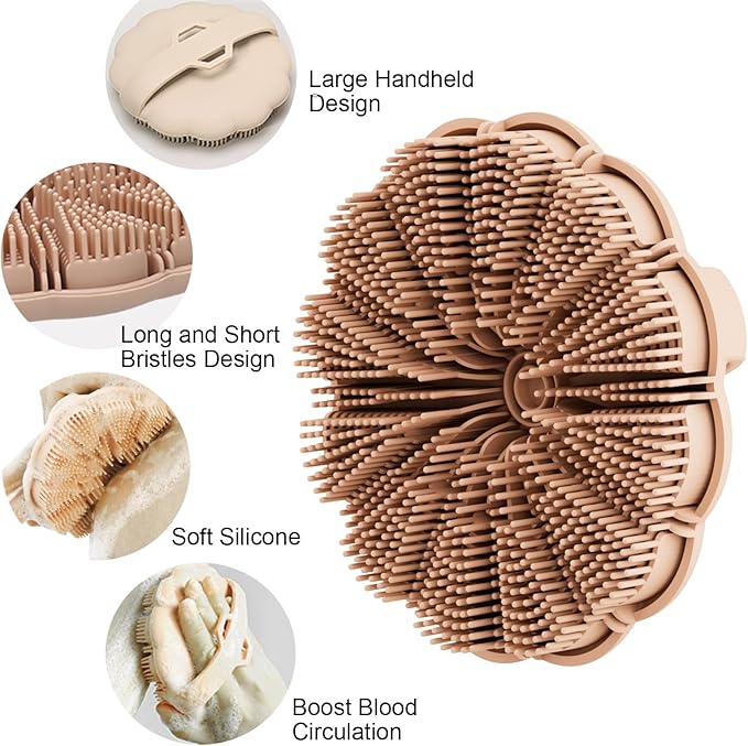 Silicone Body Scrubber Shower Brush, Exfoliating Body Wash Scrubbers for All Skin Types, Ergonomic No-Slip Handle, Body Brush for Showering