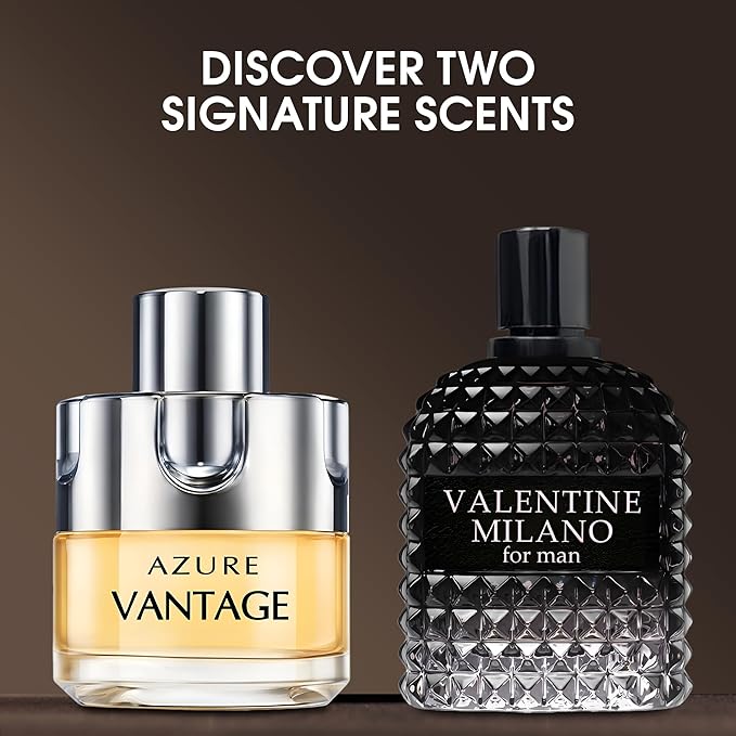 Valentine Milano/Azure Vantage Men's Cologne,Long Lasting Scent Perfume for Men,2PCS Fragrance for Gift Box Package,3.4 Fl Oz Spray Men's Eau de Toilette
