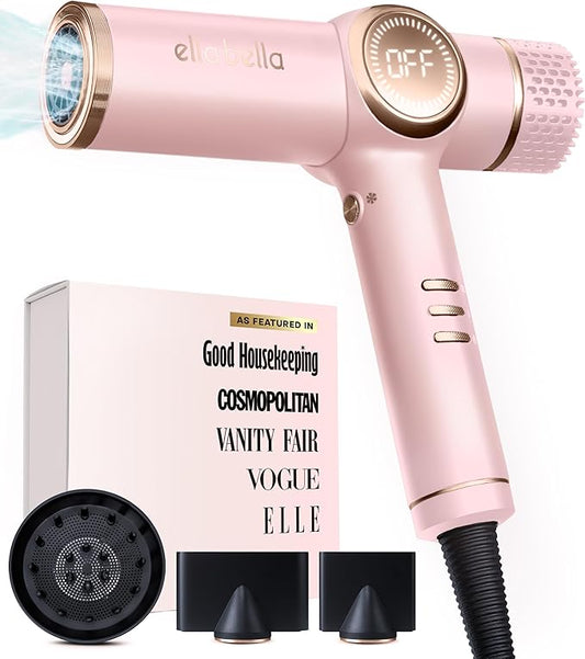 ELLA BELLA® Professional Ionic Hair Dryer with Diffuser • Negative Ion Blow Dryer • Suitable All Hair Types • Intelligent Heat Control & Rapid Drying Speeds • Lightweight Design • Low Noise Technology