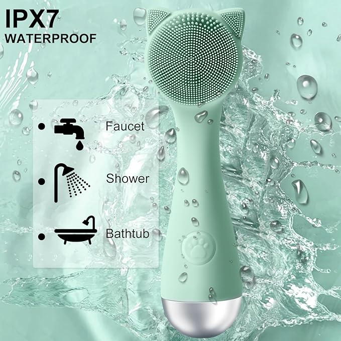 Facial Cleansing Brush, Silicone Face Scrubber Exfoliator for Men & Women, Electric Face Brush Waterproof, with 3 Speeds Adjustable for Deep Cleaning, Removing Blackhead, Facical Massaging