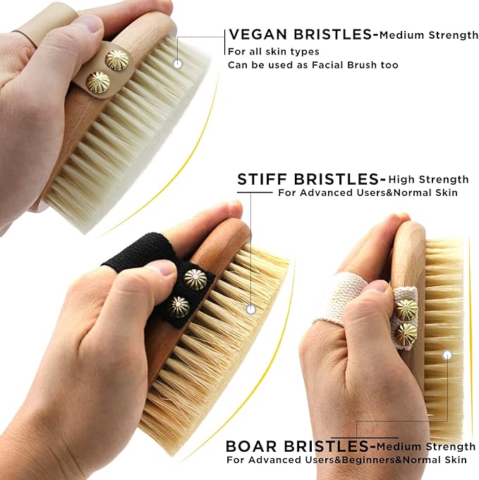 ICANdOIT Dry Brushing Body Brush-Stiff Sisal Bristles Dry Skin Brush,Exfoliating Massage Brush for Cellulite and Lymphatic,Improve Circulation,Stop Ingrown Hairs,Reduce Acne,Soften Skin