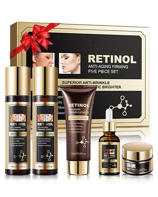 Skin Care Set,5 in 1 Moisturizing Skincare Gift Set, Facial Skincare Product Kit with Cleanser, Toner, Eye Serum, Face Serum, Face Cream,Valentine's Women’s Day Gift Kit for Mature Older Women Mom