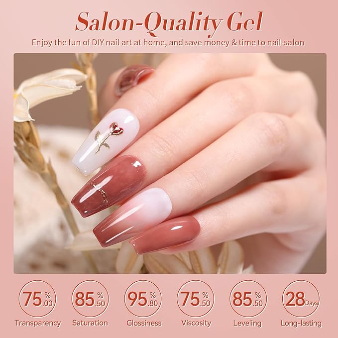 Born Pretty Jelly Red Burgundy Gel Nail Polish Christmas Fall Winter Jelly Blood Wine Red Brown Nude Purple Translucent Sheer Gel Polish Set Nail Art Varnish Manicure 6PCS