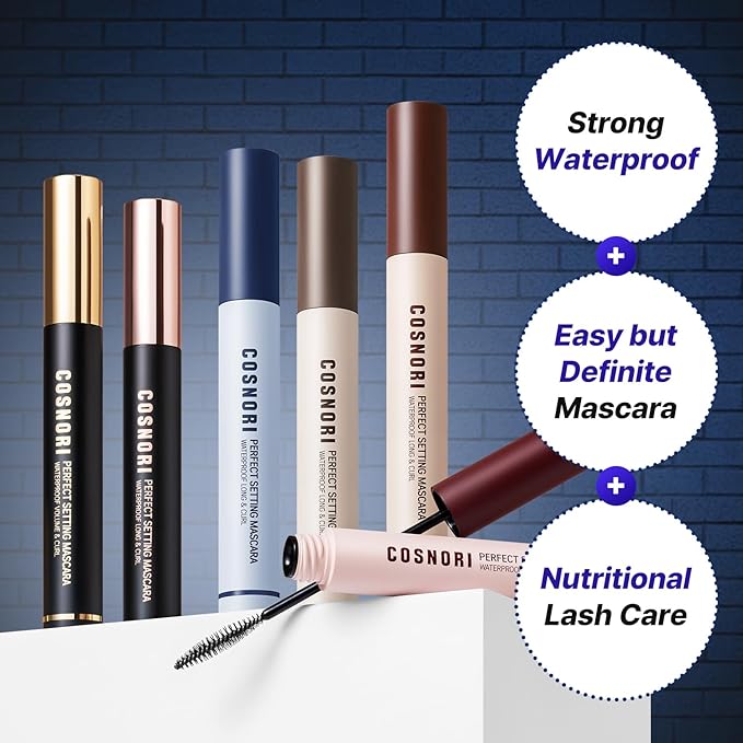 COSNORI Perfect Setting Waterproof Mascara Long&Curl 04 Deep Ash – Long-Lasting Smudge - Ash Brown Mascara - Korea Waterproof, Long lash, Strong fixing, Silk Amino Acids - 0.23fl oz (7ml)