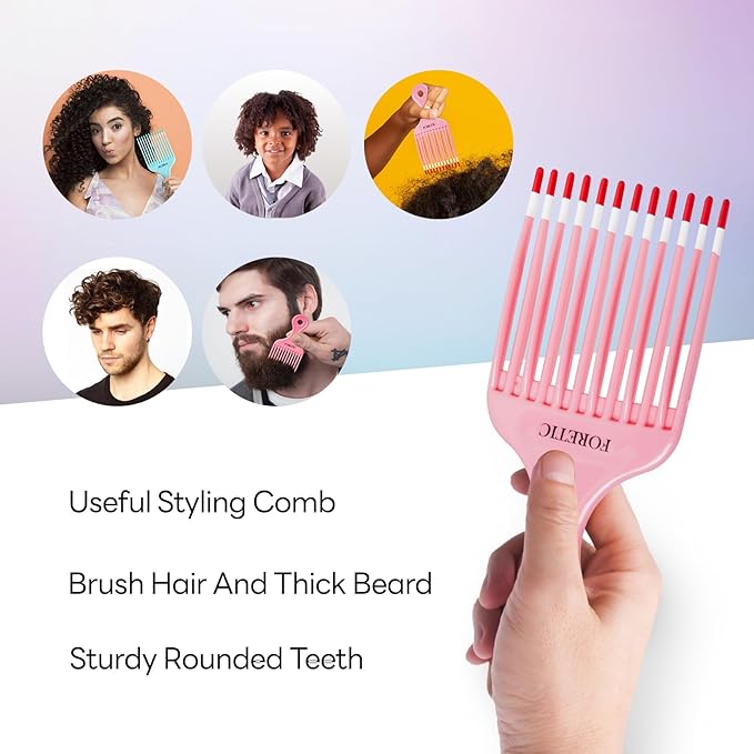 Smooth Hair Pick Comb for Curly, Thick, Medium to Long Hair, Facial -6.9inch（Blue, Pink）