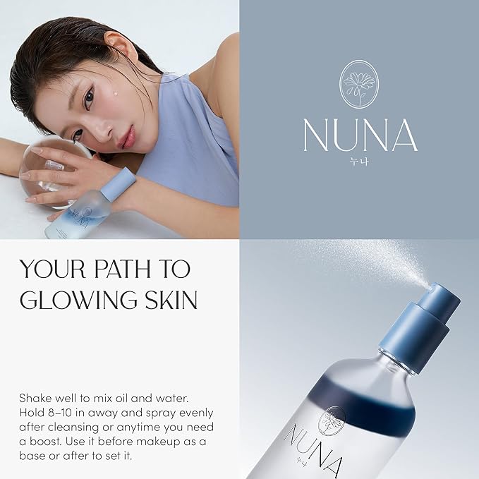 NUNA Ultra Hydrating Face Serum Spray with Peptides, Niacinamide, Hyaluronic Acid & Botanical Extracts – Korean Lightweight Moisture Boost Facial Mist & Setting Spray for Makeup – 3.38 fl oz