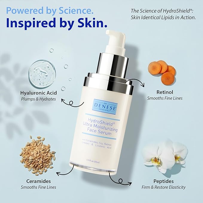 Dr. Denese SkinScience HydroShield Ultra Face Serum 1.7 oz – Retinol & Ceramide Formula for Deep Moisture, Smooth Radiant Skin, Fine Line Care, Barrier Support – Dermatologist Tested & Cruelty Free