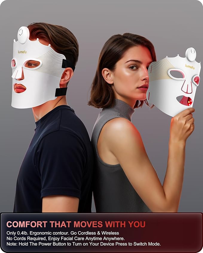 Lumefu Nimbus FDA-Cleared Red Light Therapy Mask For Anti-Aging & Anti-Acne With 3 Treatment Modes Red, NIR & Blue LED Light, Portable 3D Facial Device Comfort Fit, Cordless Skin Care At Home