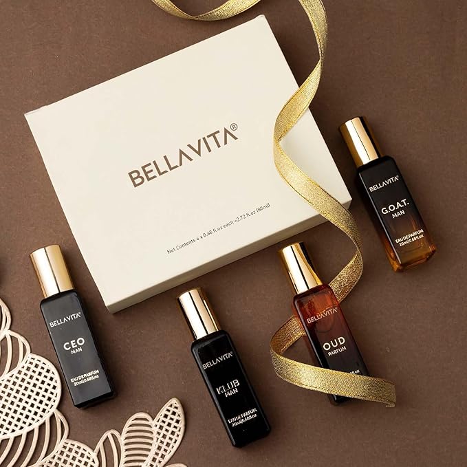 Bella Vita Luxury Long Lasting Perfume Gift Set for Man | 4x20ml | Gifts for Men | Woody, Citrusy, Oud, Premium Fragrance Scent | KLUB, OUD, CEO, G.O.A.T