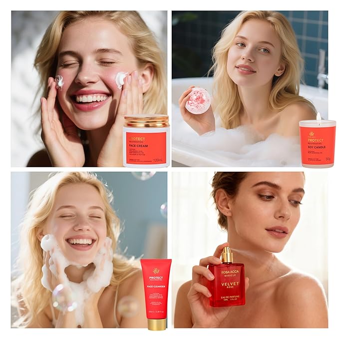 25 Pcs Valentines Day Gifts for Women, Red Rose Bath & Body Gift Set, Hydrating Skin Care Set, Luxury Self Care Gifts, Cosmetic Bag, Face Serum, Necklace, Christmas, Birthday, Mothers Day