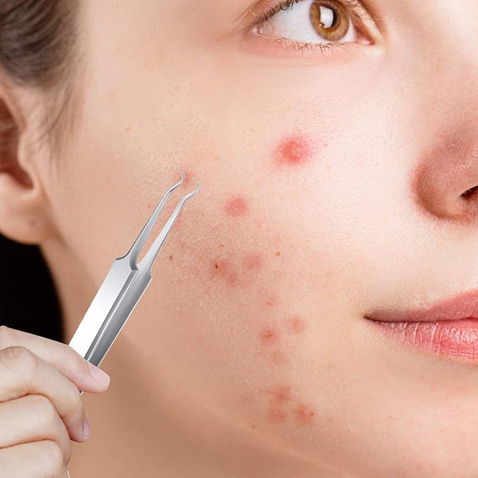 Honoson 3 Pcs Blackhead Tweezer Stainless Steel Pimple Tweezers Extractor Tool for Remove Zit Whitehead Pimple Bend Curved Tweezer Skin Blackhead Remover Tools(Silver)