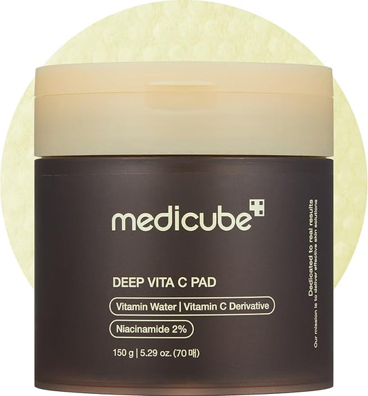 Medicube Deep Vita C Facial Toner Pads for Uneven Skin Tone, 500,000PPM of Vitamin Water & 3 Types of Vitamin, Hydrating & Resurfacing (70 sheets)