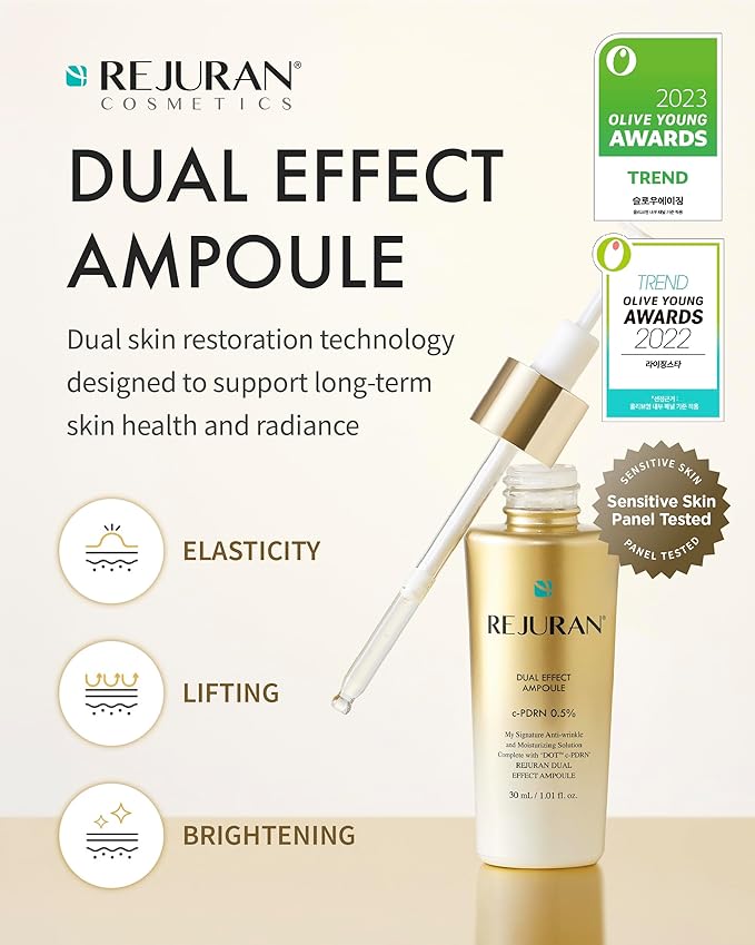 REJURAN® Dual Effect Ampoule, DOT DUAL c-PDRN® - Salmon DNA Face Serum for Deep Rejuvenation, Wrinkle Care, Firming, Skin Elasticity with Visible Anti-Aging Results. Korean Skincare (1.01 fl oz)