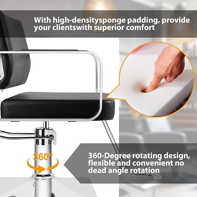 Salon Chairs for Hair Stylist Chair Hydraulic Pump Hair Salon Chair 360 Degree Rotating Barber Chair, Spa Beauty Equipment for Hair Stylists, Tattoo Artists, Cosmetologists (Silvery)