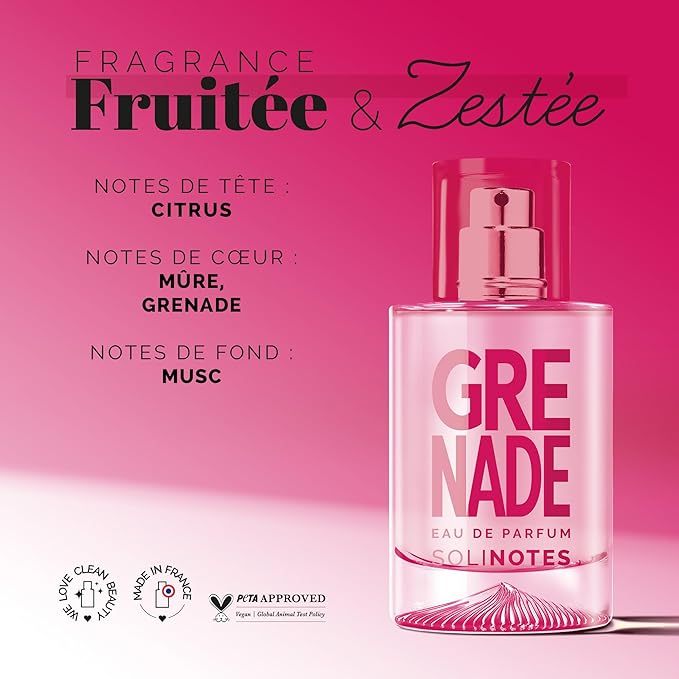 Solinotes Pomegranate Perfume for Women & Men, 1.7 Fl Oz/ 50 ML Eau De Parfum, Delicate Floral and Soothing Scent with Premium Ingredients - Clean Perfume, Cruelty Free, Vegan, Made in France