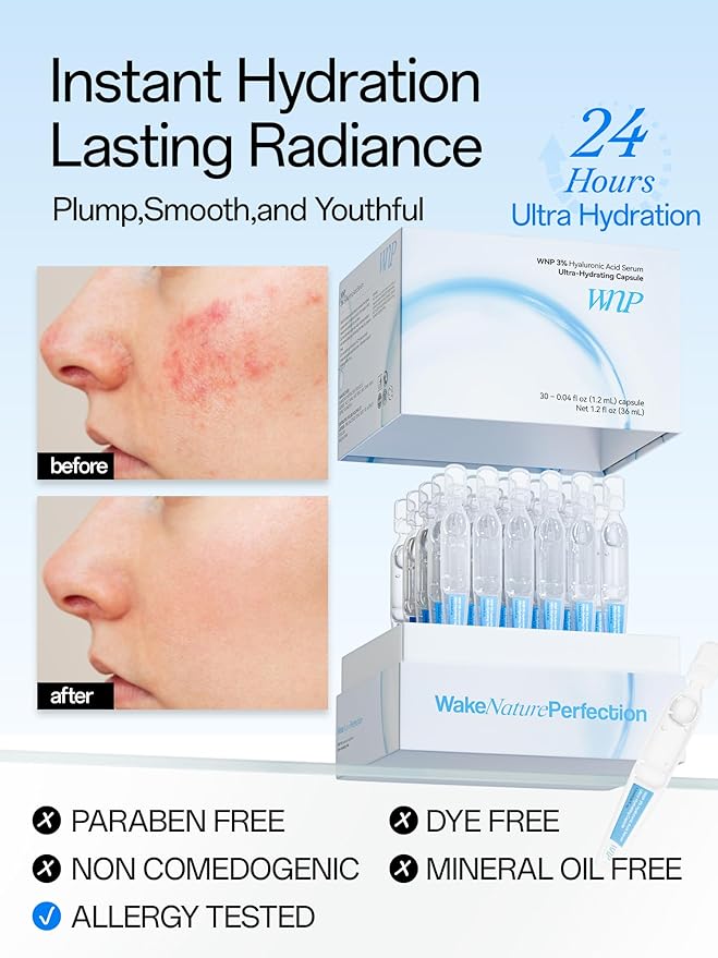 WNP Ultra Hydrating Serum 3% Hyaluronic Acid Smoother Skin|Pre-makeup SkinCare|Anti-Aging serum for face Single-Use Vials Skincare|for Sensitive skin|4D Hyaluronic Acid (60 vials)