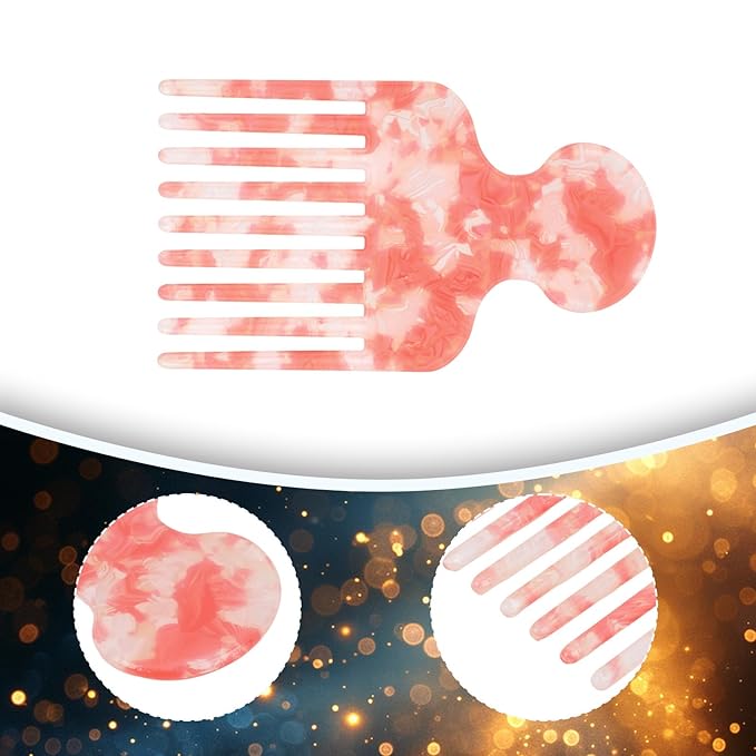 Wide Tooth Hair Pick Comb for Curls, 12cm/4.72in Detangling Lifting Comb Long Tooth Afro Pick Hair Styling Tool for Women Men Barber Supplies (Floral Pink)