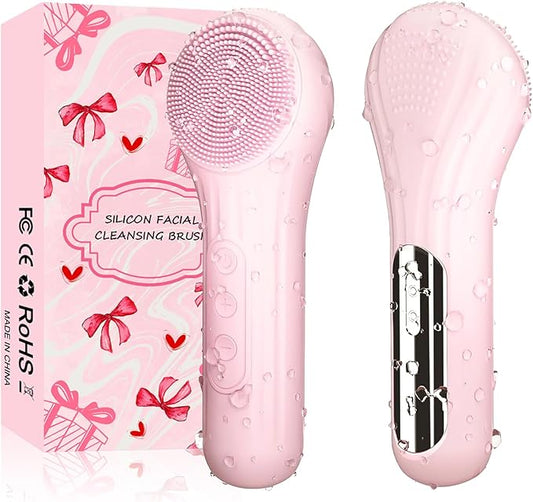 Silicone Face Scrubber, Waterproof Electric Facial Cleansing Brush for Men & Women, Rechargeable Face Scrubber with 5 Modes for Deep Cleansing, Exfoliating, Massage (Pink)