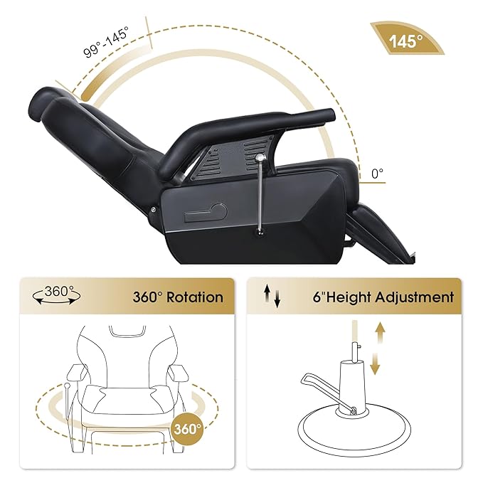 BarberPub Heavy Duty Reclining Barber Chair, All Purpose Hydraulic Salon Chairs for Hair Stylist, Barbershop Salon Tattoo 2688 (Black)