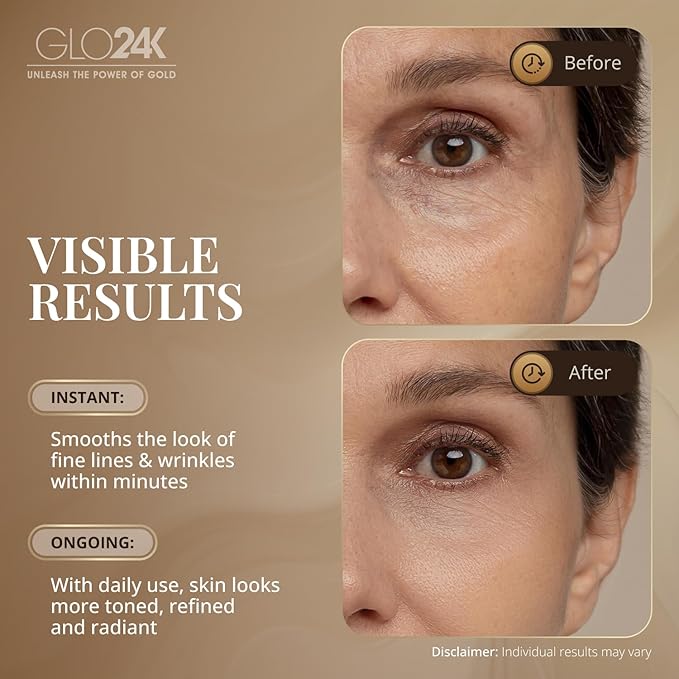 GLO24K Instant Facelift Cream with 24k Gold, Hyaluronic Acid, Peptides, and Vitamins. Value Pack of 6. A powerful non-invasive alternative to injections.