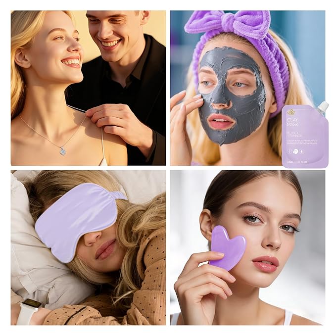 25 Pcs Valentines Day Gifts for Women, Lavender Bath & Body Gift Set, Hydrating Skin Care Set, Self Care Gifts, Face Sheet Mask, Cosmetic Bag, Necklace, Christmas, Birthday, Mothers Day