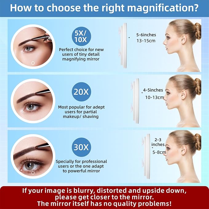 Magnifying Mirror with Light 20x, Large 6'' Lighted Suction Magnified Mirror, 3 Color Modes Dimming High Magnification Travel Makeup Mirror, Rechargeable Battery, with Tweezers & Scissors
