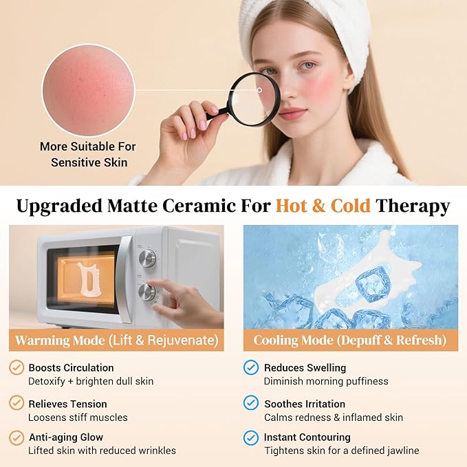 Upgraded 6-in-1 Ceramic Gua Sha Tool for Face & Body, Manual Guasha Facial Massage for Lymphatic Drainage Trigger, 괄사 Face Lift, Muscle Relief Scraping Tool, Skin Care Gift for Mum Wife