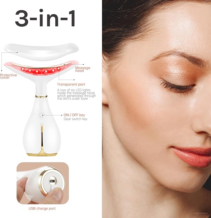 Red Light Facial Massager, Skin Care Tools for Face & Neck Beauty Device, 3 in 1 Face Massager Tool with LED, Thermal, Vibration, Tightenings, Rejuvenation for Women