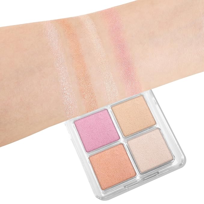 Boobeen Blush and Highlighter Palette- 4-color Metallic Shimmer Shadow Powder, Illuminator Makeup Set for Shading, Highlighting & Defining the Face