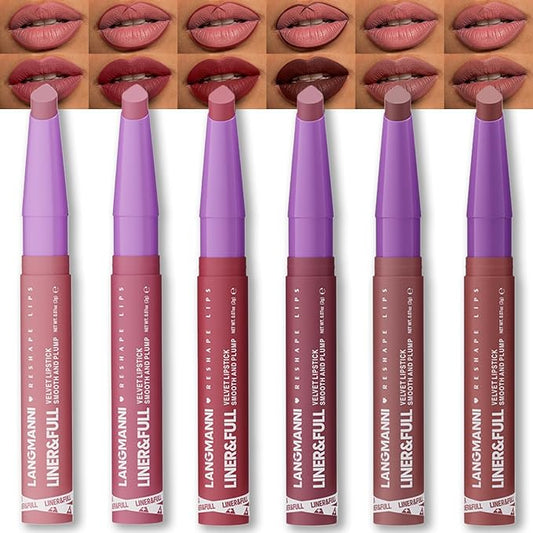 BestLand 6Pcs 2-in-1 Lipstick and Liner Lip Combo Set, Soft Sculpt Nude Collection – Creamy Matte Lip Crayon with Flat Edge Tip, Gradient & Ombre Lip Effect, MLBB Shades, Fuller Looking Lips