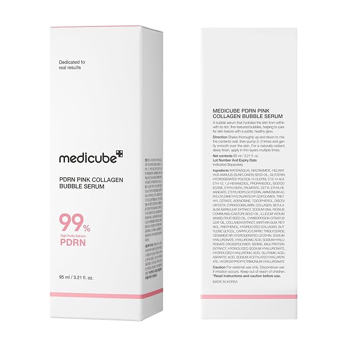 medicube PDRN Pink Collagen Bubble Serum | Bubble-to-Glow Firming Serum with 99% Purity PDRN & Low-Molecular Collagen | Lightweight, Fast-Absorbing Bubble Texture for Radiant, Plump Skin | 3.21 fl.oz