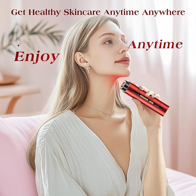 INTEO Microcurrent Facial Device, 3 Modes Red Light Therapy for Face and Neck, Skin Care Facial Massager Perfect Gifts for Women Men(Red)