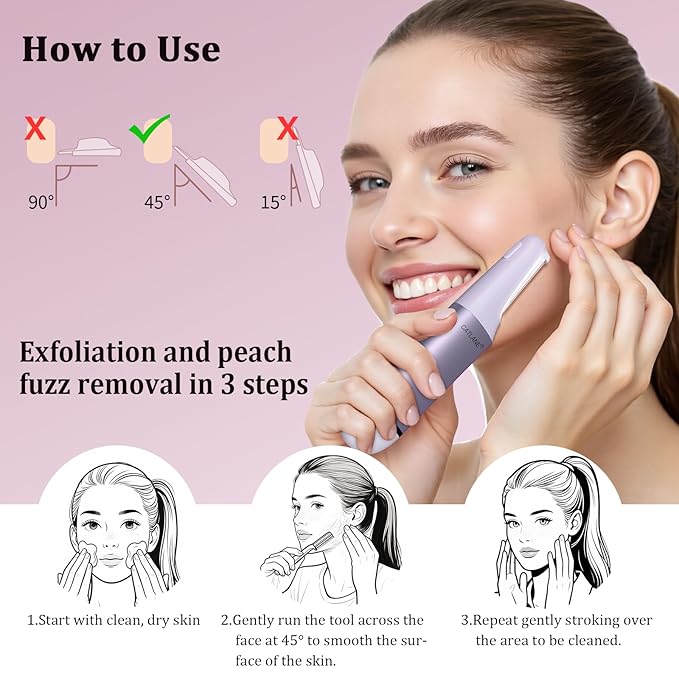 Dermaplane Razor for Women Face, Dermaplaning Tool for Face, Sonic Smooth Exfoliation & Peach Fuzz-Hair Removal System with 10 Dermaplaning Blades, Twilight Purple