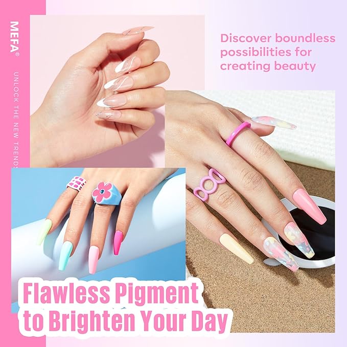 MEFA 32 Colors Gel Nail Polish Kit with U V Light, Spring Bright Pastel 60Pcs Pink Gel Polish Nail Set with Matte/Glossy Base Top Coat Essential Manicure Tools Nails Art Decorations Women Gifts